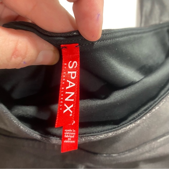 SPANX Black Metallic Faux Leather Lift Core Compression High Waist Leggings M - Picture 13 of 16
